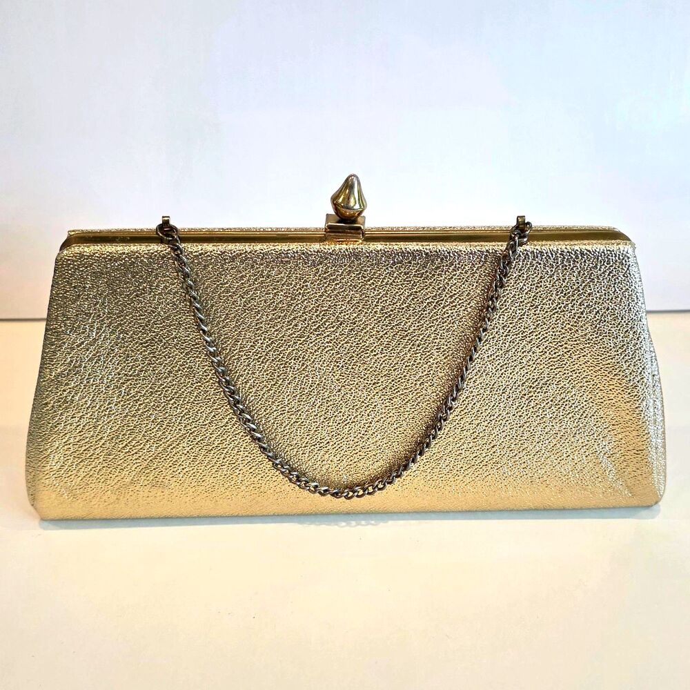 Vintage Gold Clutch Glam Old Hollywood Cocktail Wedding Retro Handbag Mob Luxe